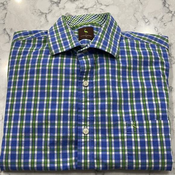 Men's Tailorbyrd Green/Blue Pinstripe Button Down Shirt Size XL - Picture 1 of 5